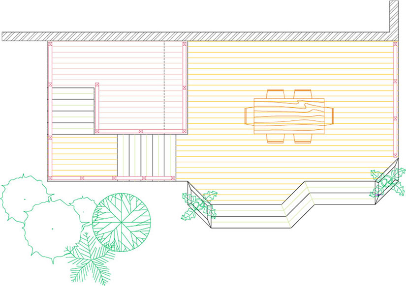 A deck plan overhead view for a large deck.