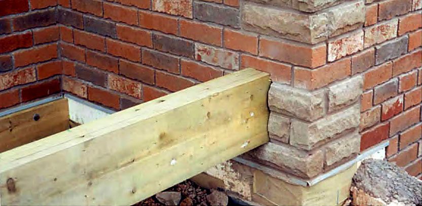 A 'Let in beam' inserted into the brick veneer of the house.