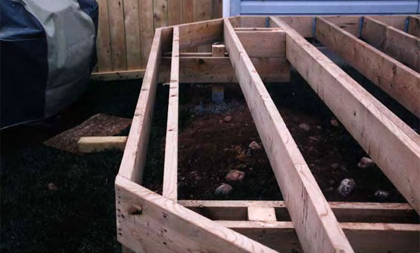 Framing cut corners of a deck.