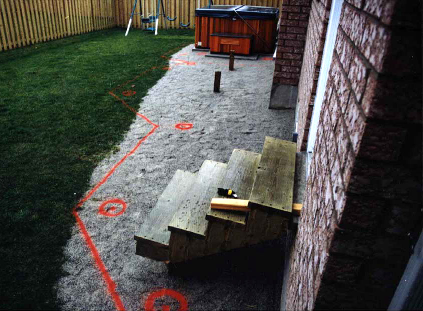 Transfer the deck dimensions from the drawings to the ground.