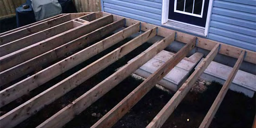 Joists attached to the header with joist hangers.