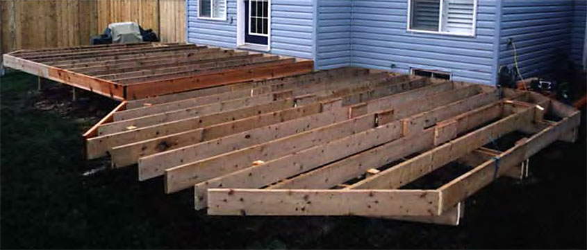 Long joists must meet over a beam and be attached with a block the same height and width as the joists.
