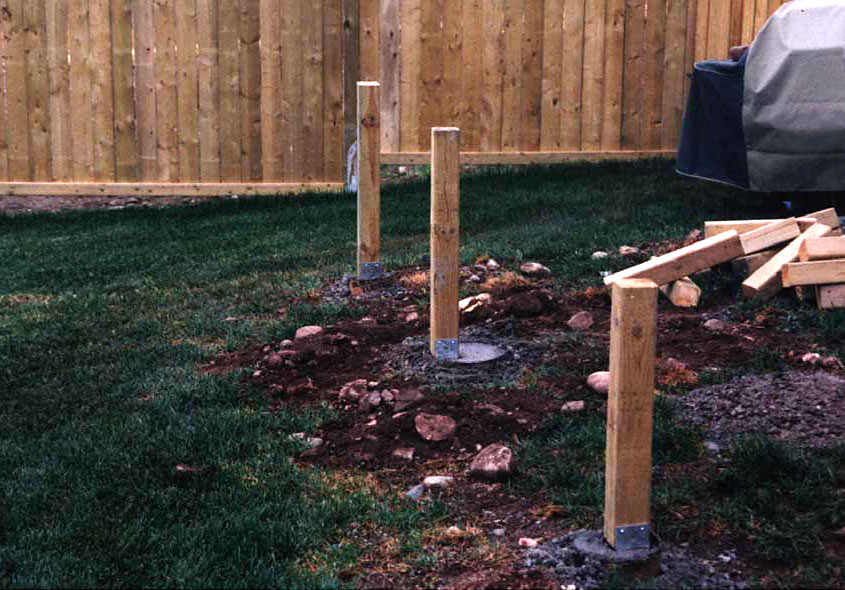 Support posts installed on top of sonotubes for a new deck installation.
