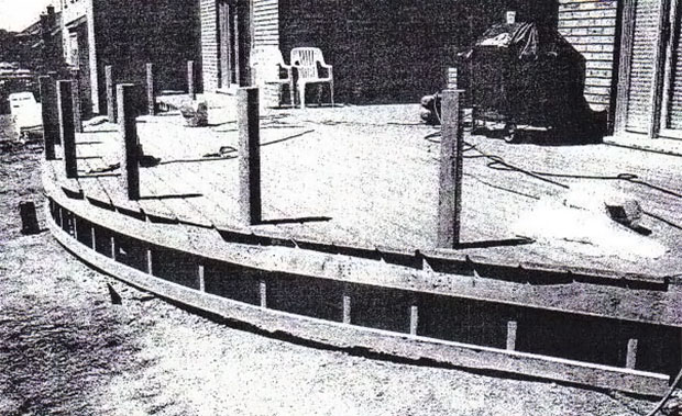 Deck with a curved front edge.