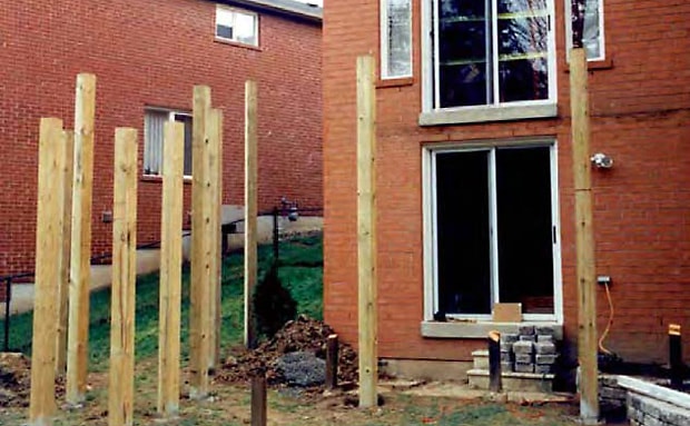 Support posts to support the substructure of a high deck.