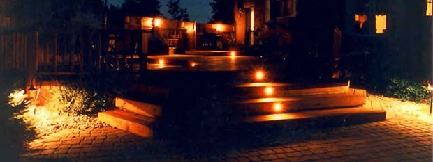 Low voltage step lighting in a deck.