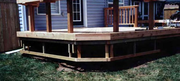 Skirt supports installed on a deck.