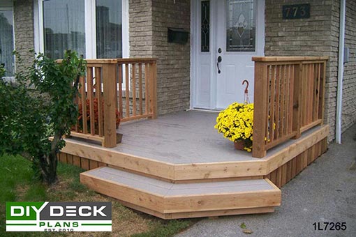 Small deck on the front of a house.