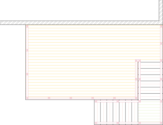 Overhead view of a large high single level deck plan.