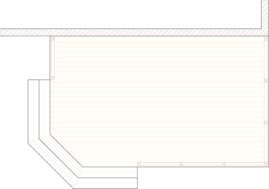 Overhead view of a deck plan for a medium size low single level deck.