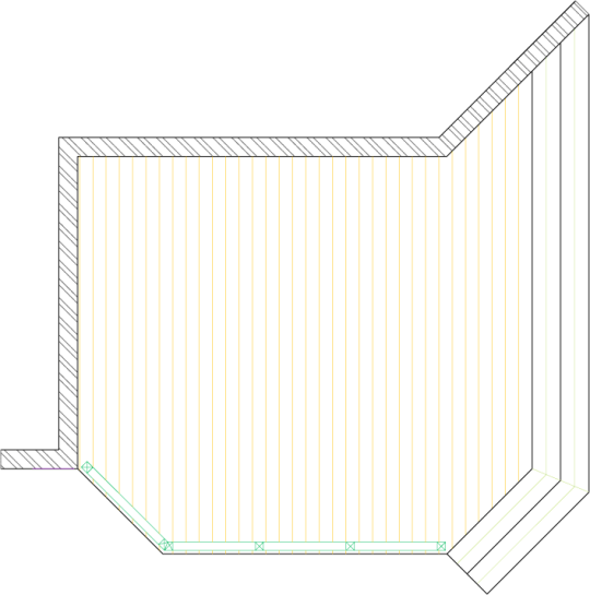 Overhead view of a low medium size single level deck plan.