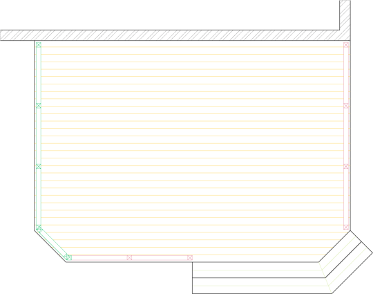 Overhead view of a deck plan for a low medium size single level deck with a privacy screen.