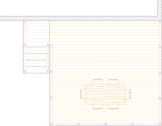 Overhead view of a deck plan for a medium sized single level deck.