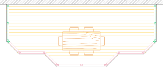 Overhead view of a deck plan for a medium sized single level deck with privacy screens.