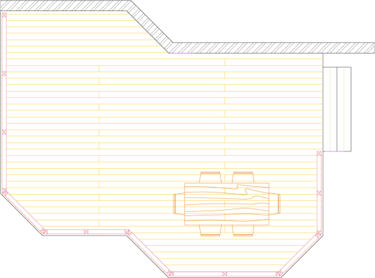 Overhead view of a deck plan for a large single level deck.