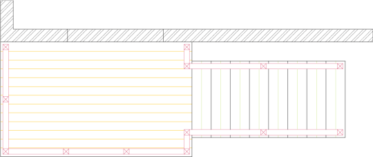 Overhead view of a deck plan for a small deck or porch.