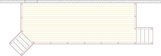 Overhead view of a deck plan for a single level deck.