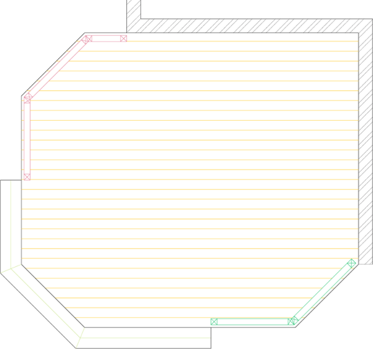 Overhead view of a deck plan for a large single level deck with a privacy screen.