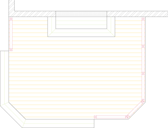 Overhead view of a deck plan for a medium size low single level deck.