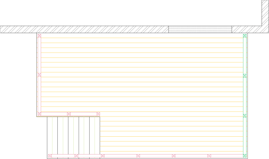 Overhead deck plan drawing for a medium size single level deck with a privacy screen.