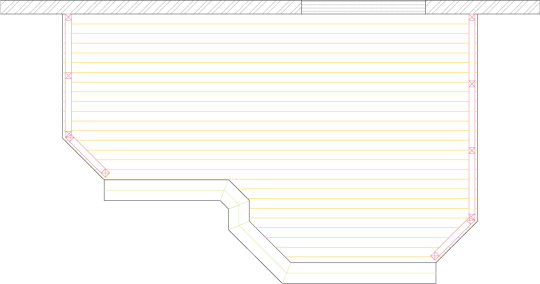 Overhead view of a deck plan for a low medium size single level deck.