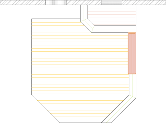 Overhead view of a deck plan for a medium size deck.