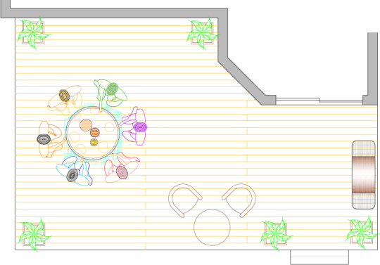 Overhead view of deck plan for a large low single level deck.