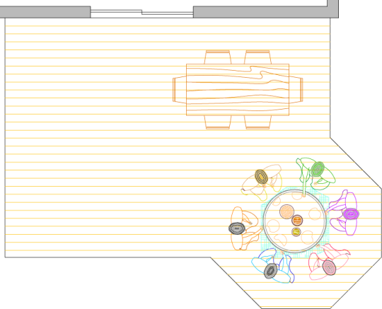 Overhead view of a deck plan for a large low single level deck.