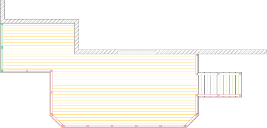 Overhead deck layout of deck plan for a large single level deck with a privacy screen.