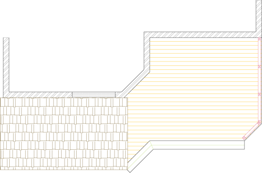 Overhead view of deck plan showing roof and main deck layout.