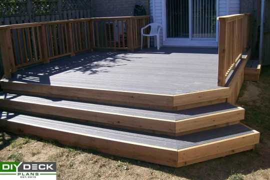 Medium size single level deck attached to a house.