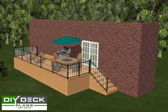 3D render of a 289 square foot rectangular single level deck.