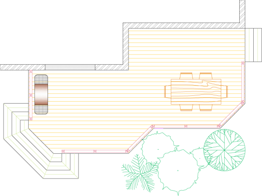 Overhead deck layout view of deck plan for a single level deck.