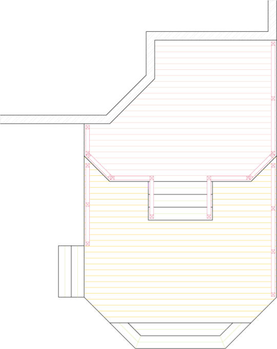 Overhead view of deck plan for a large 2-level deck.