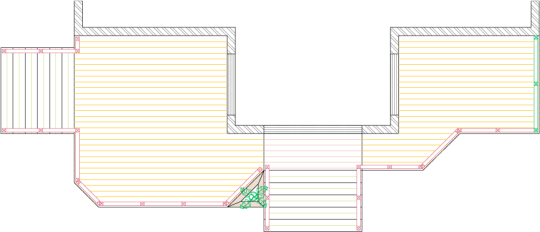 Overhead view of a deck plan for a large 2-level deck.