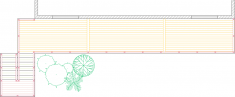 Overhead view of a very wide shallow single level deck plan.