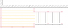 Overhead view of a deck plan for a small deck or porch.