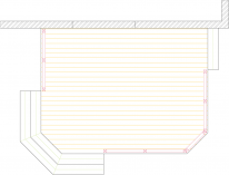 Overhead view of a deck plan for a medium size low single level deck.