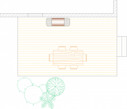 Overhead view of a deck plan for a medium size single level deck.