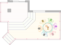 Overhead view of a deck plan for a mid size medium height 2-level deck.