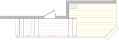 Overhead view of deck plan for a medium size 2-level deck.