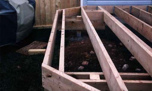 Framed deck substructure showing a 'cut corner.'